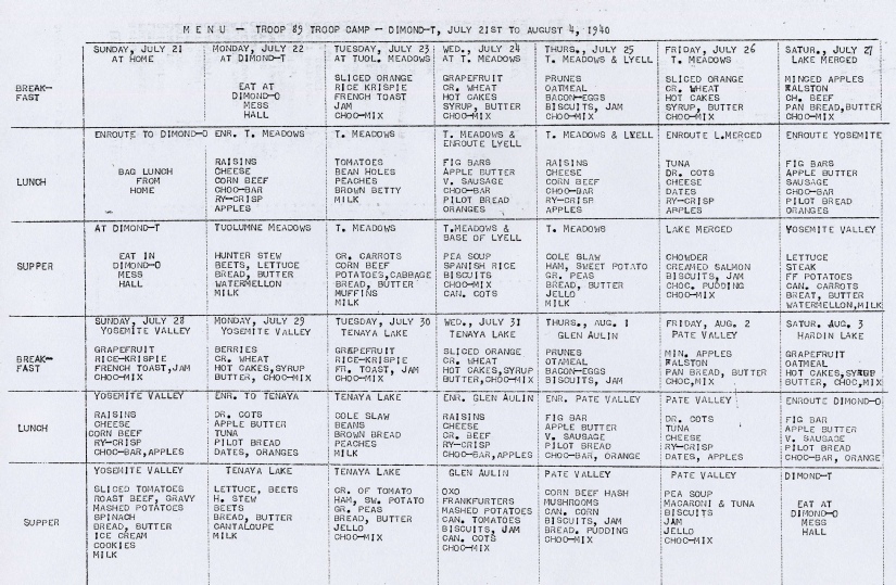 Dimond-T menu from 1940